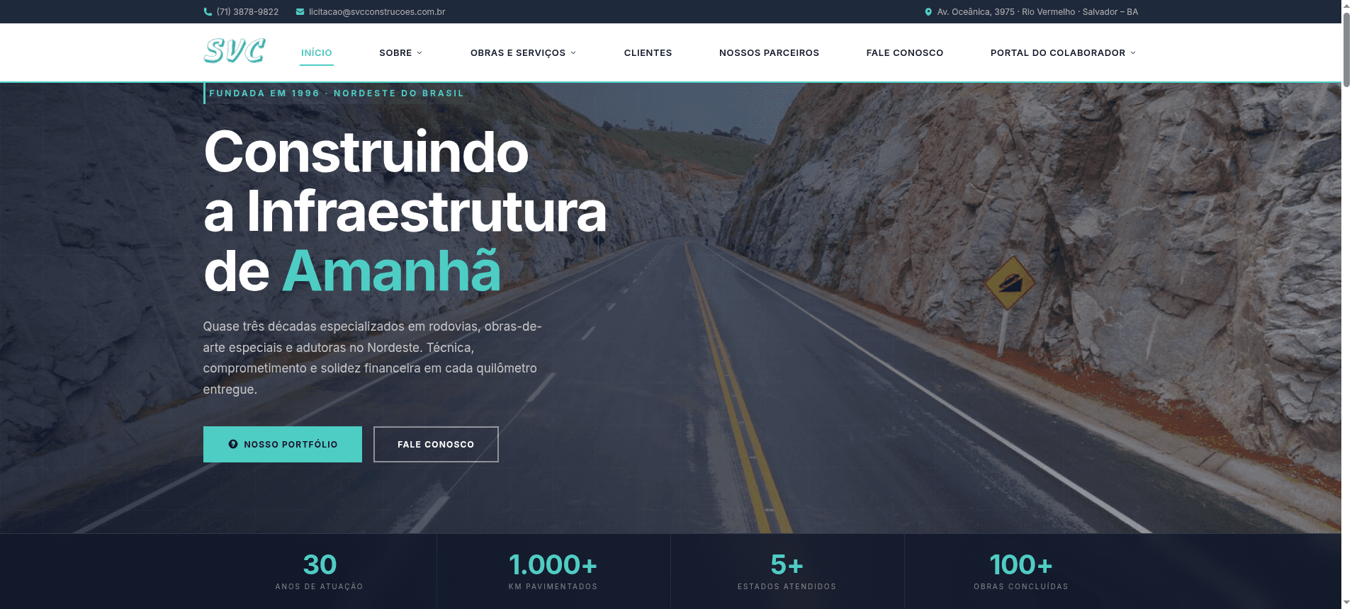 Página inicial depois da reconstrução, com hierarquia clara e caminho de conversão visível